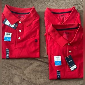 Izod red shirts with neck fold. I got a bunch of 2xl, 3xl and 4xl